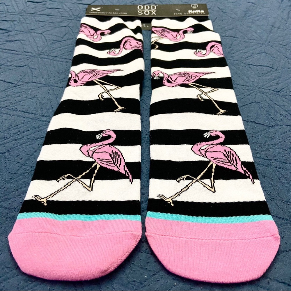 Black White and Pink Striped Flamingo Socks